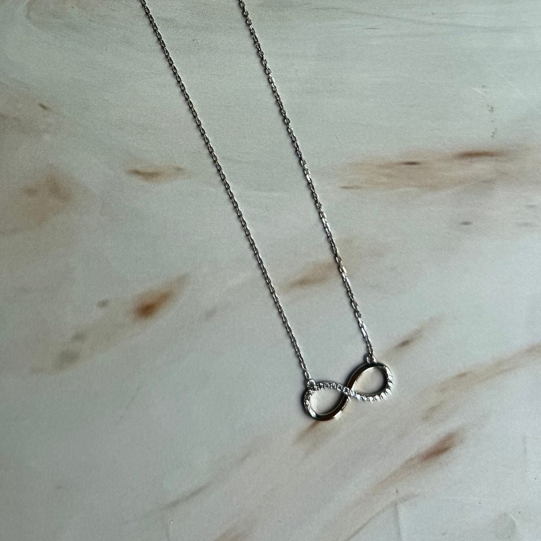 925 Sterling Silver Infinity Necklace with CZ Stones