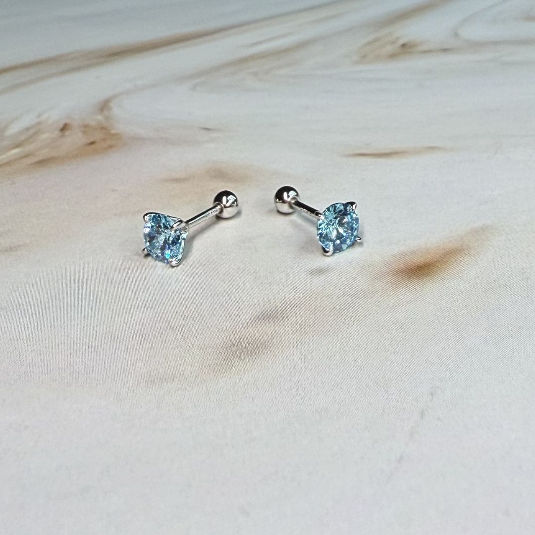 925 Sterling Silver Ball Back Blue Zirconia (5mm) Stud Earrings