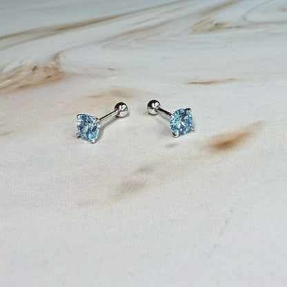 925 Sterling Silver Ball Back Blue Zirconia (5mm) Stud Earrings