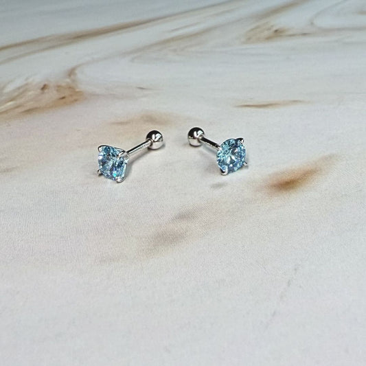 925 Sterling Silver Ball Back Blue Zirconia (5mm) Stud Earrings