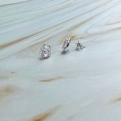 925 Sterling Silver Pear Cut Halo Stud Earrings