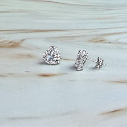 925 Sterling Silver Heart Cut Halo Stud Earrings