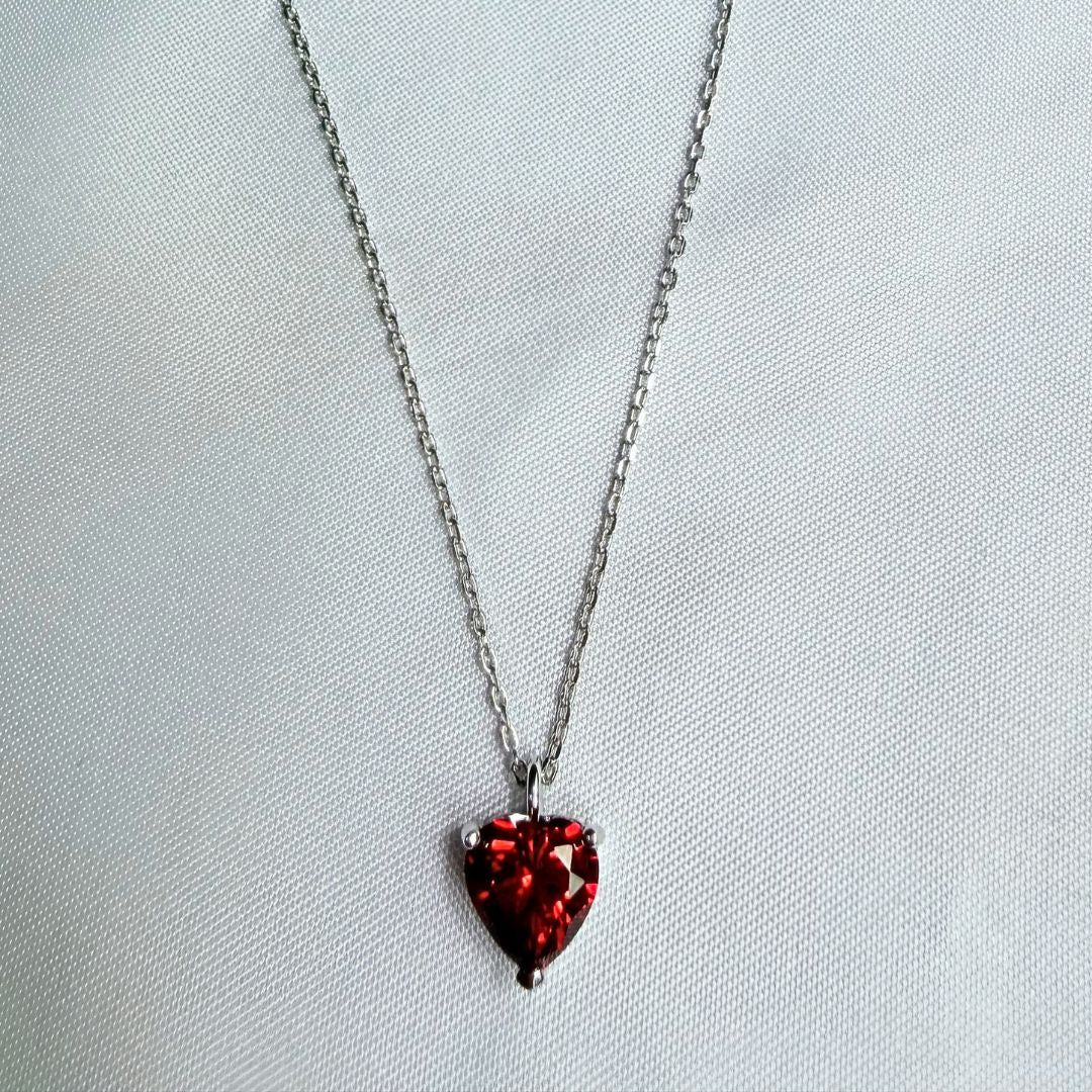 925 Sterling Silver Red Heart Solitaire Necklace