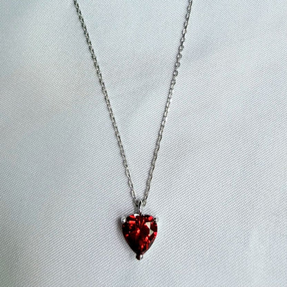 925 Sterling Silver Red Heart Solitaire Necklace