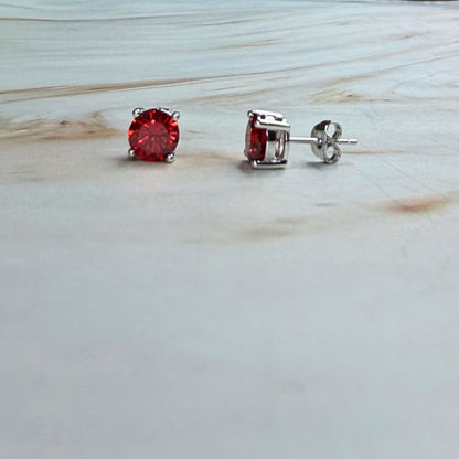 925 Sterling Silver Red Zircon Stud Earrings 6mm