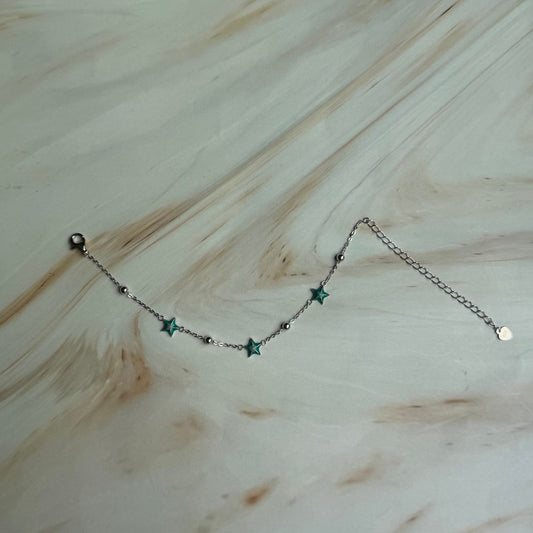 925 Sterling Silver Green Star Charm Bracelet