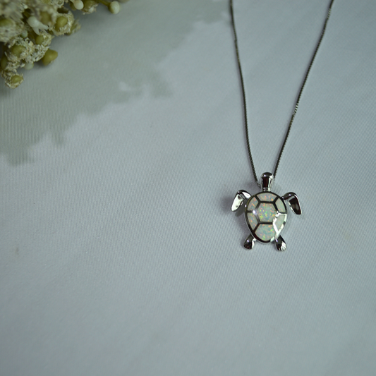 Silver 925 Iridescent Ocean Turtle Necklace