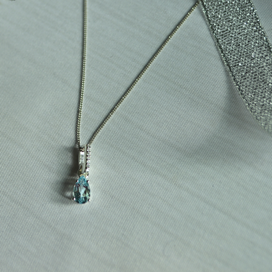 Blue Topaz & White Topaz Pendant – Silver 925 Necklace