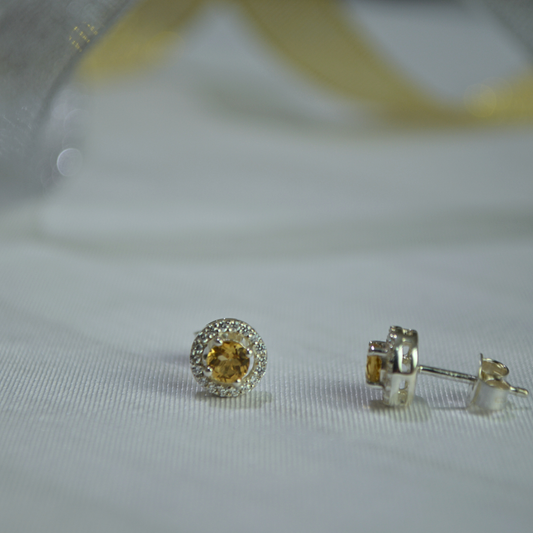 Citrine & White Topaz Silver 925 Stud Earrings