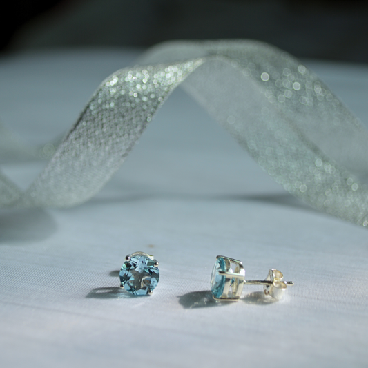 Blue Topaz Silver 925 Stud Earrings
