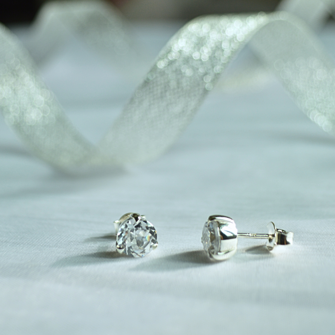 White Topaz Classic Studs in Sterling Silver