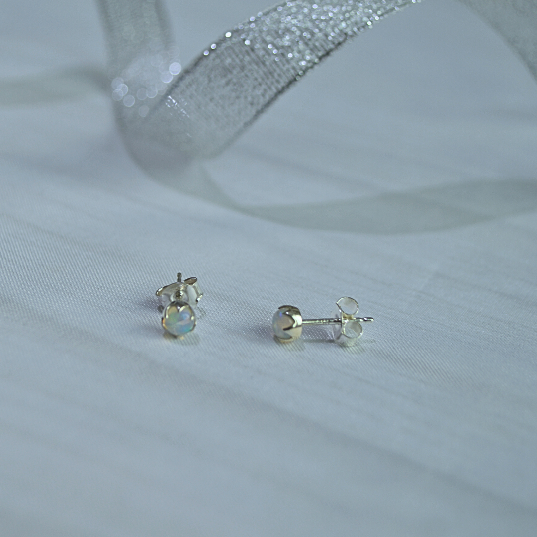Opal Glow Stud Earrings in Sterling Silver