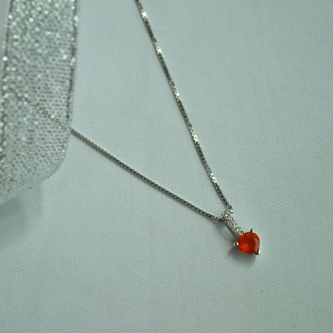 Sterling Silver Red Onyx & White Topaz Heart Necklace