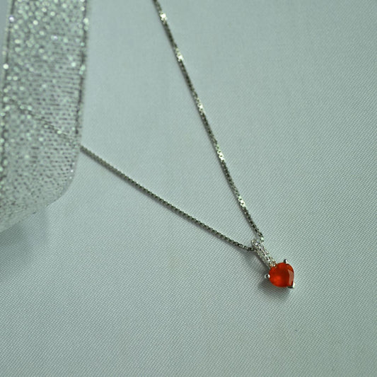 Sterling Silver Red Onyx & White Topaz Heart Necklace
