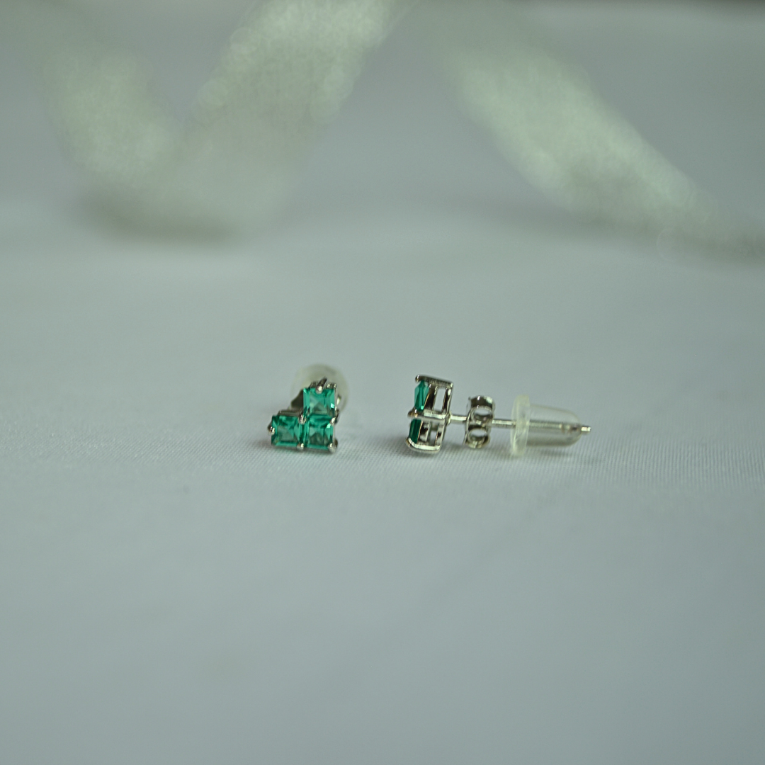 Silver 925 Square Green Zircon Stud Earrings