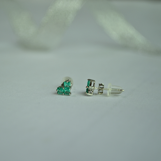 Silver 925 Square Green Zircon Stud Earrings