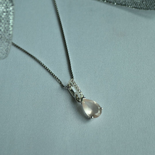 Sterling Silver Rose Quartz & White Topaz Teardrop Necklace
