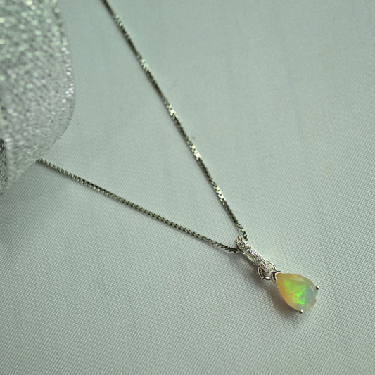 Sterling Silver Opal & White Topaz Teardrop Necklace