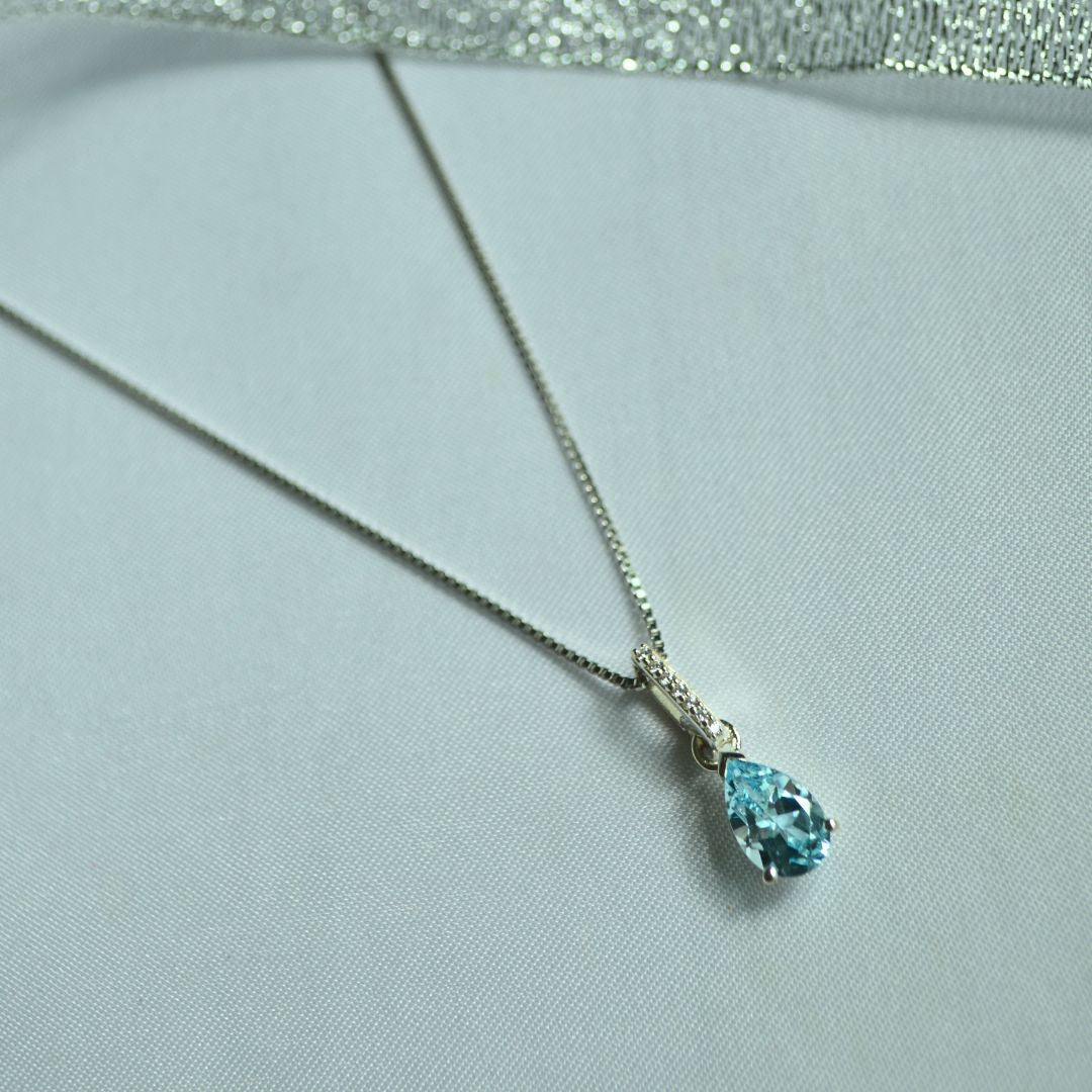 Sterling Silver Sky Blue Topaz Teardrop Necklace