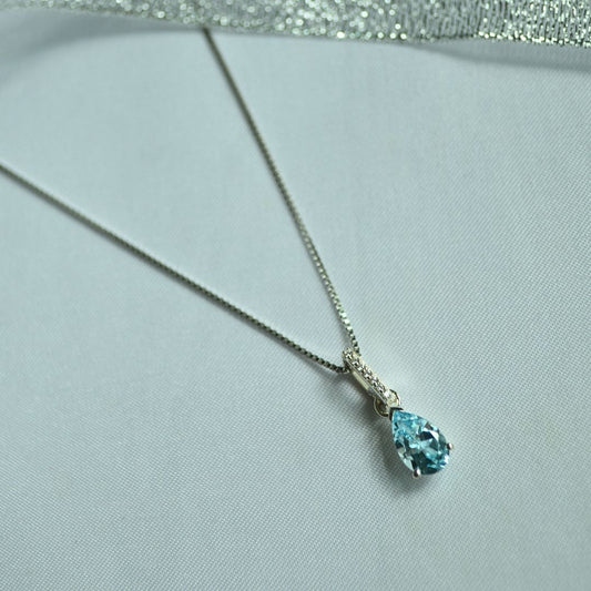 Sterling Silver Sky Blue Topaz Teardrop Necklace