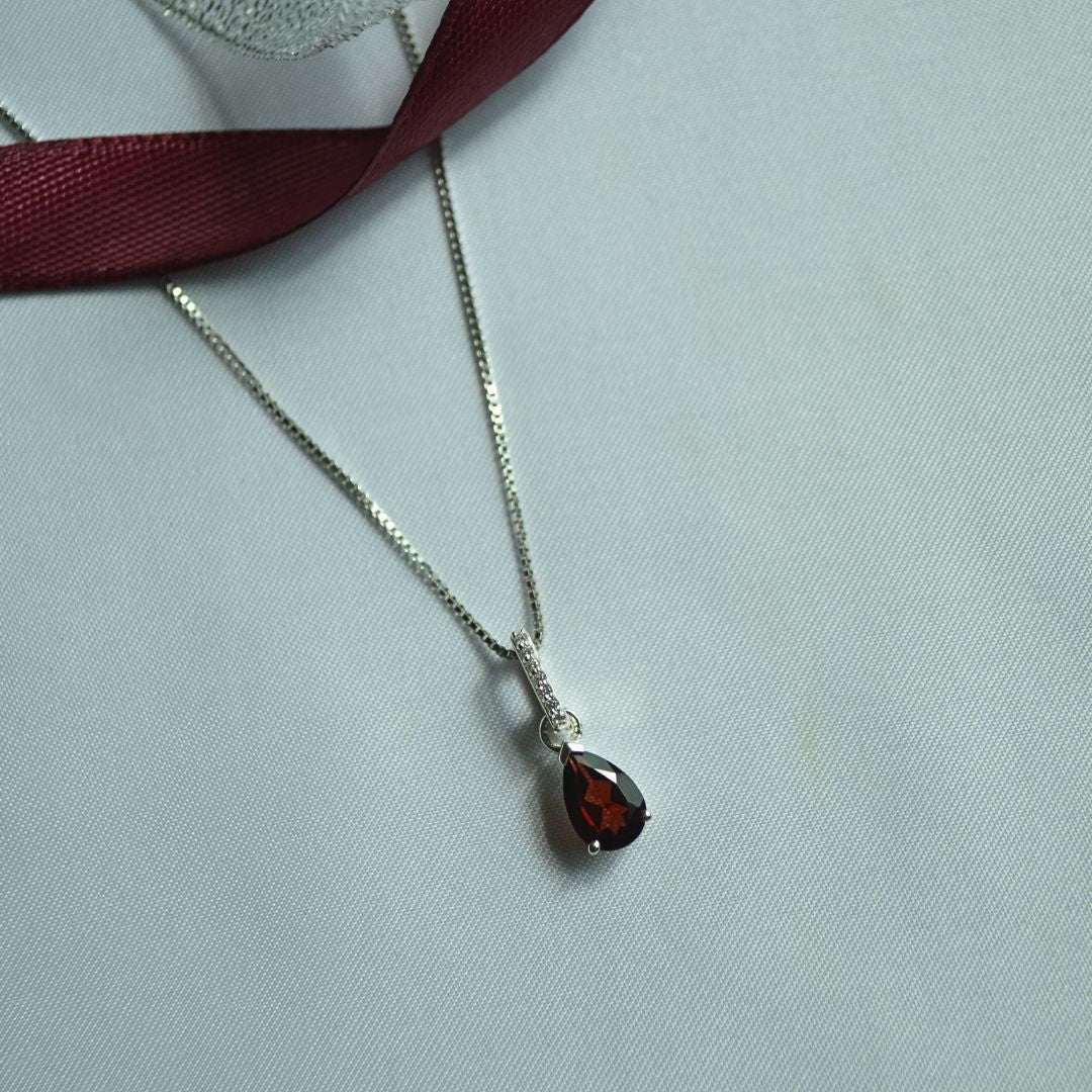 Sterling Silver Red Garnet & White Topaz Teardrop Necklace
