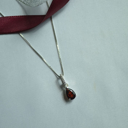 Sterling Silver Red Garnet & White Topaz Teardrop Necklace