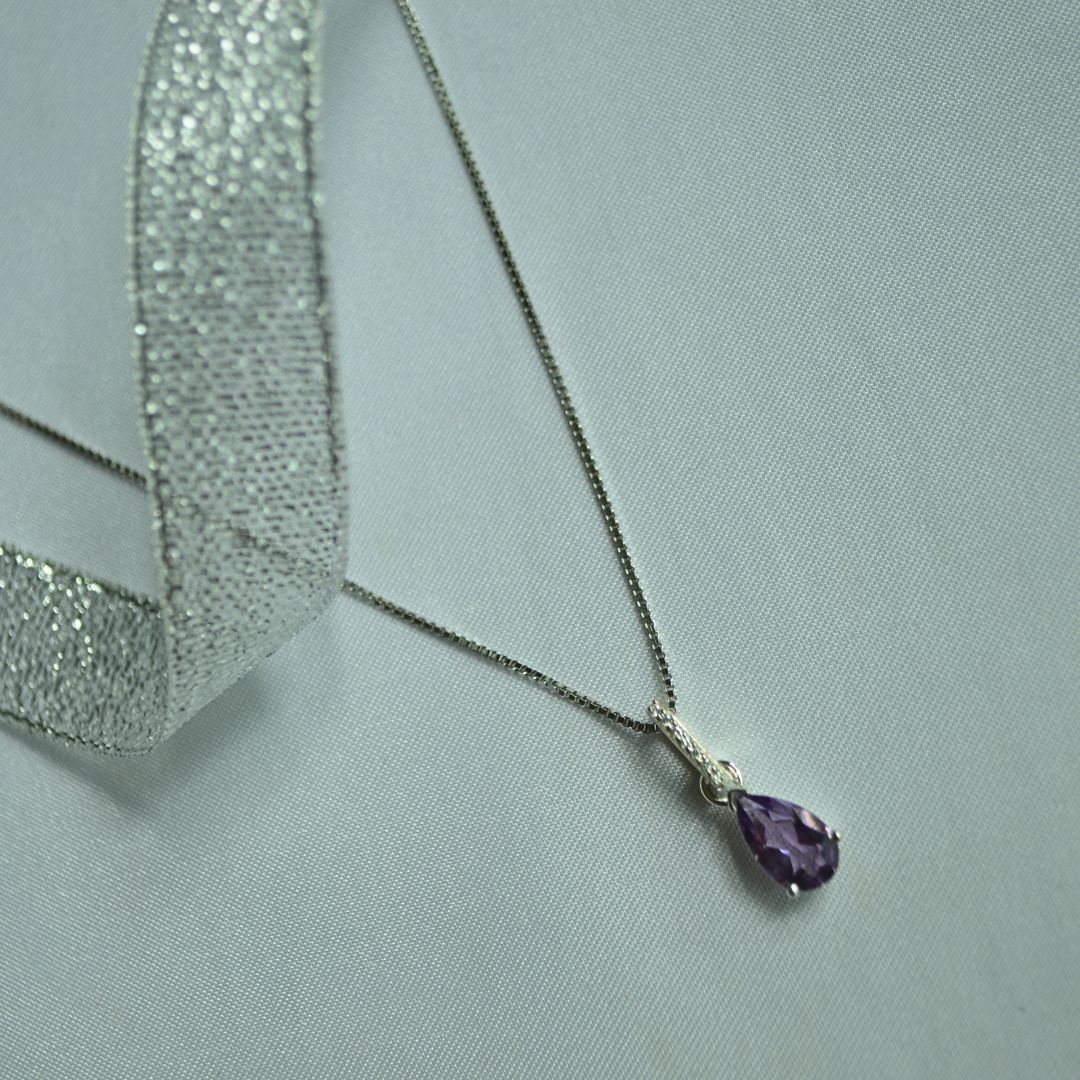 Sterling Silver Amethyst Teardrop Necklace