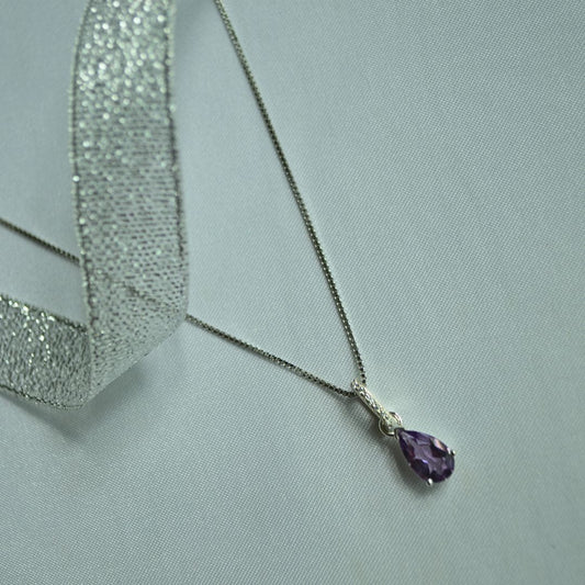 Sterling Silver Amethyst Teardrop Necklace