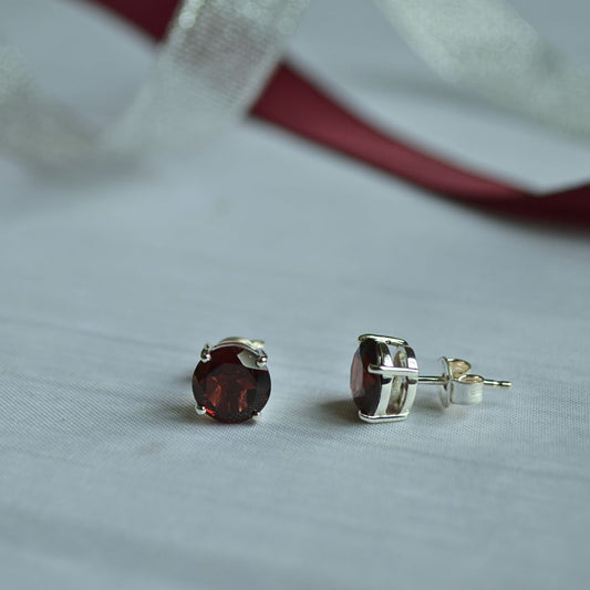 Silver 925 Natural Garnet Stud Earrings