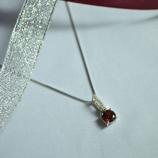 Sterling Silver Garnet & White Topaz Round Pendant Necklace