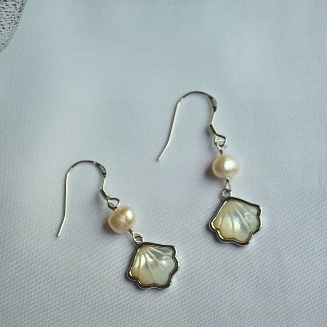 Silver 925 Pearl Shell Drop Earrings