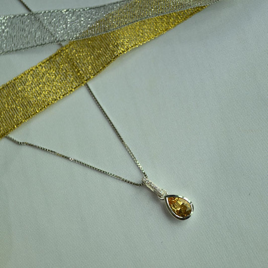 Sterling Silver Citrine Teardrop Necklace