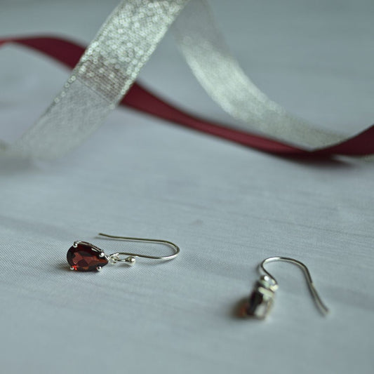 Silver 925 Natural Garnet Teardrop Earrings