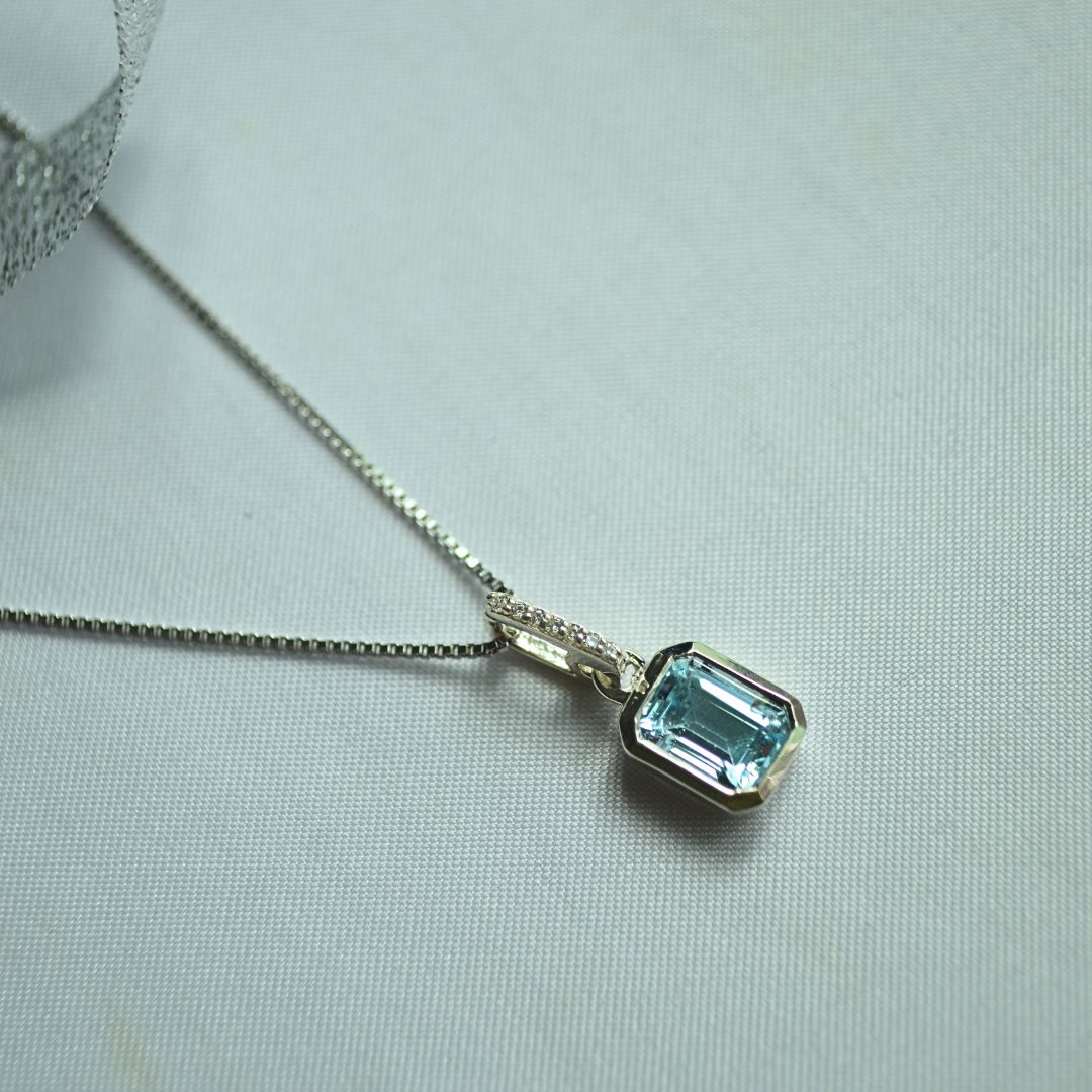 Sterling Silver Luxury Blue Topaz Emerald‑Cut Necklace