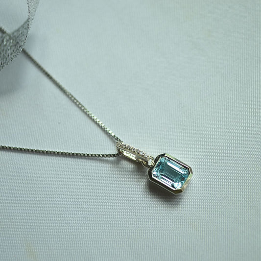 Sterling Silver Luxury Blue Topaz Emerald‑Cut Necklace
