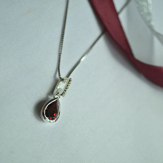 Sterling Silver Garnet Teardrop Necklace