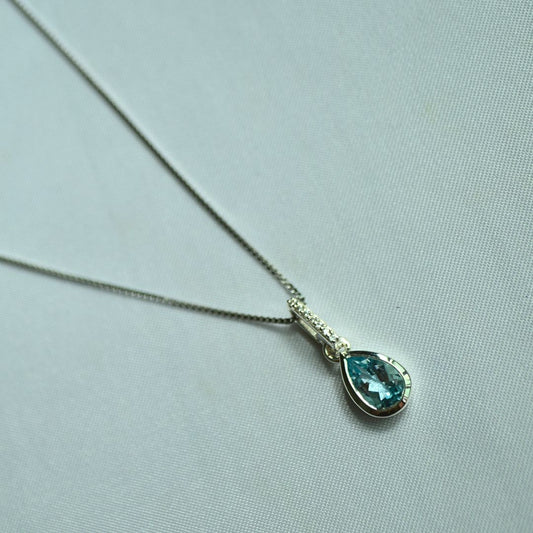 Sterling Silver Blue Topaz & White Topaz Teardrop Necklace