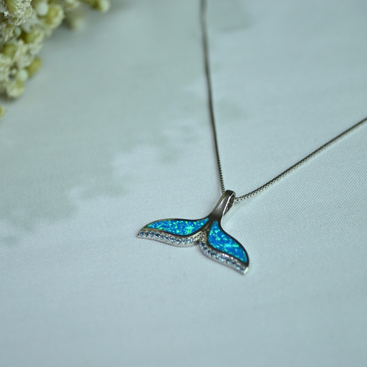 Silver 925 Blue Opal Ocean Tail Necklace