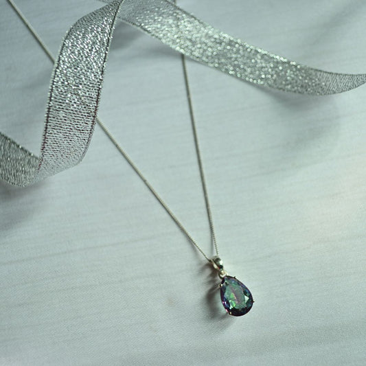 Mystic Topaz Teardrop Pendant – Silver 925 Necklace
