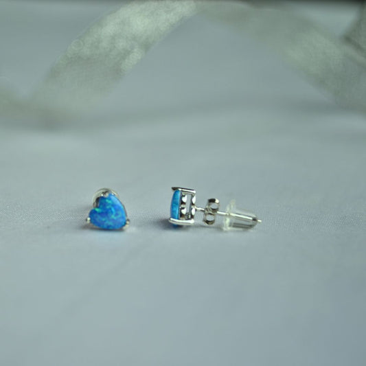 Silver 925 Heart‑Shaped Synthetic Opal Stud Earrings