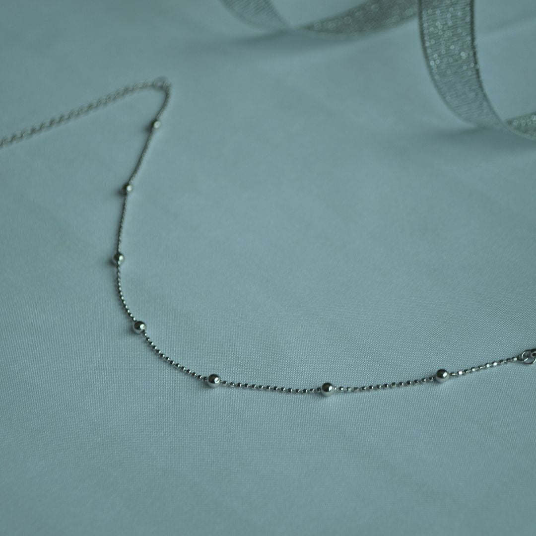 Sterling Silver 925 Beaded Chain Anklet