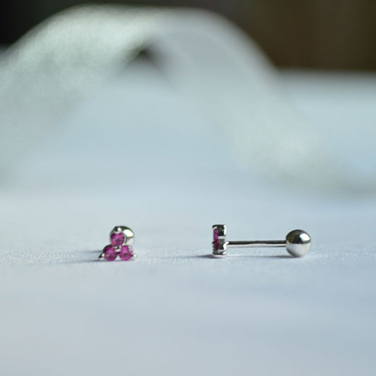 Silver 925 Heart Prong Pink Stone Stud Earrings