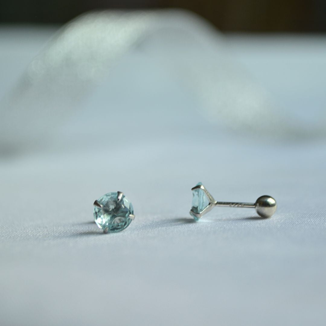 Silver 925 Light Blue Zircon Stud Earrings