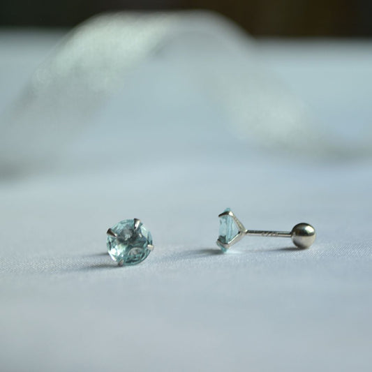 Silver 925 Light Blue Zircon Stud Earrings