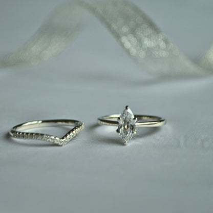 Two-Band Bridal Set in 925 Sterling Silver with Marquise CZ Center