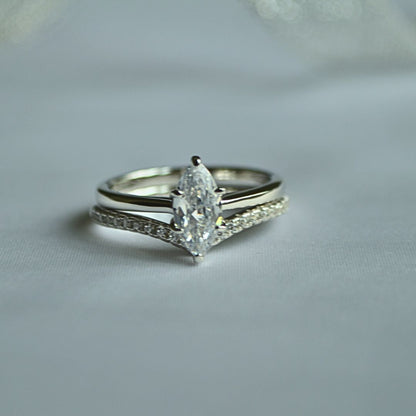 Two-Band Bridal Set in 925 Sterling Silver with Marquise CZ Center