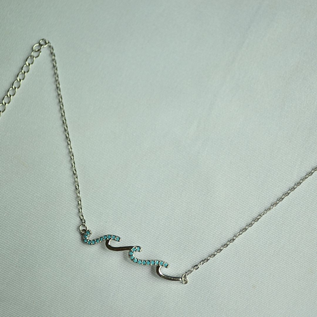 Silver 925 Wave Design Blue Stone Bracelet
