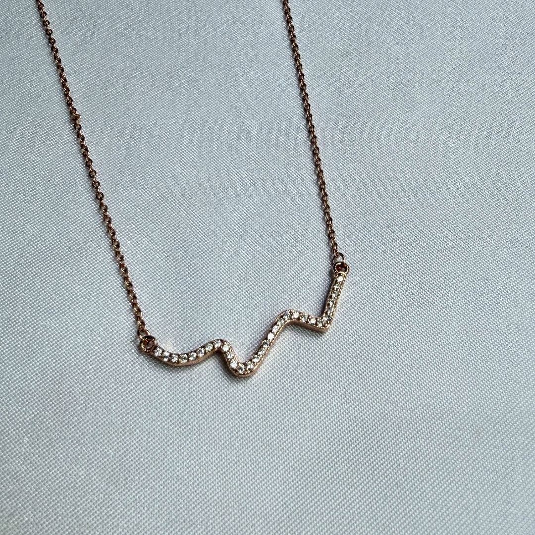 925 Sterling Silver Gold‑Plated Wave Necklace with Cubic Zirconia