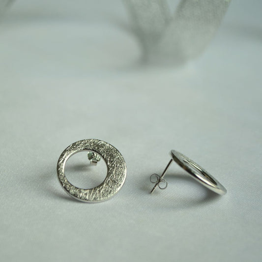 Silver 925 Textured Circle Stud Earrings