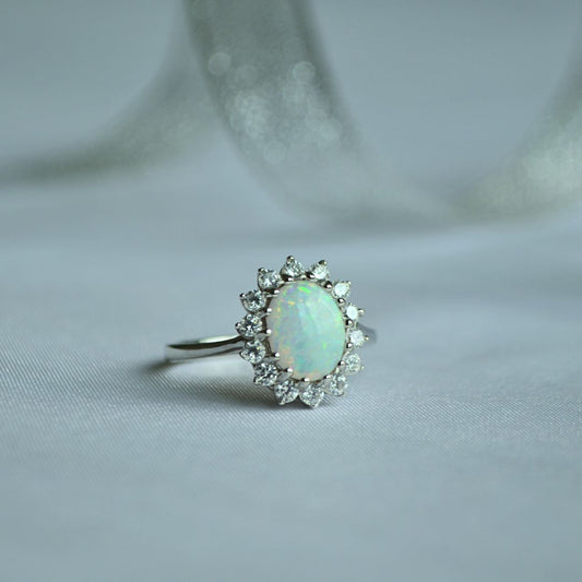 Sterling Silver 925 Ring with Radiant Synthetic Opal